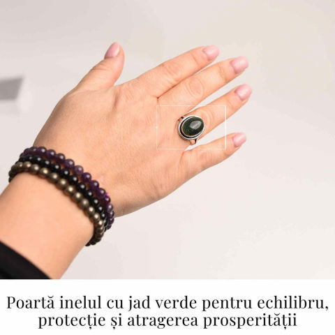 Inel Ajustabil Argintiu cu Jad Verde – Echilibru si protectie energetica [1]