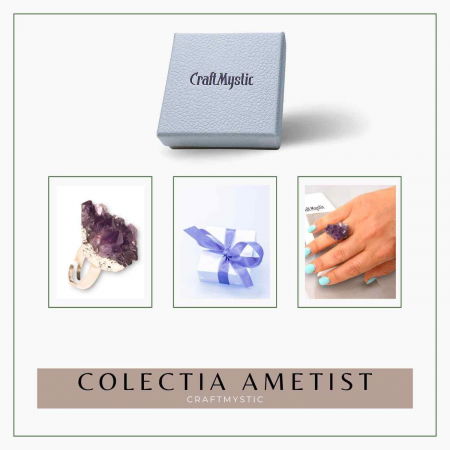 Inel ajustabil argintiu cu piatra naturala cluster Ametist [8]
