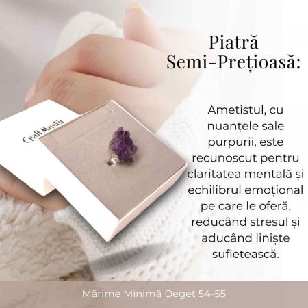 Inel ajustabil argintiu cu piatra naturala cluster Ametist [6]