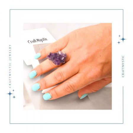 Inel ajustabil argintiu cu piatra naturala cluster Ametist [1]