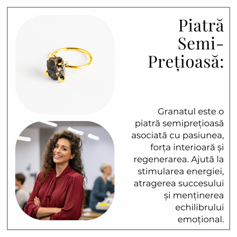 Inel Ajustabil Auriu cu Granat Brut - Putere si Energie Pozitiva [5]