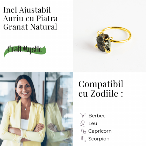 Inel Ajustabil Auriu cu Granat Brut - Putere si Energie Pozitiva [4]