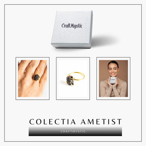 Inel Ajustabil Auriu cu Granat Brut - Putere si Energie Pozitiva [6]