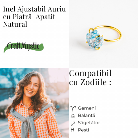 Inel Ajustabil Auriu cu Apatit Brut – Energie Pozitiva, Claritate Mentala si Creativitate [4]