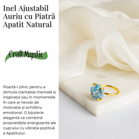 Inel Ajustabil Auriu cu Apatit Brut – Energie Pozitiva, Claritate Mentala si Creativitate [2]