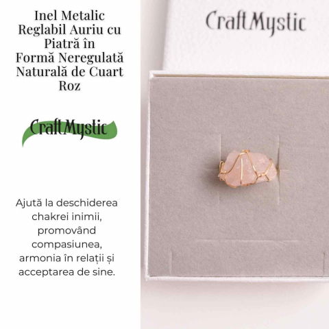 Inel Ajustabil Cuart Roz Brut forma neregulata- Vindecare Emotionala si Iubire [2]