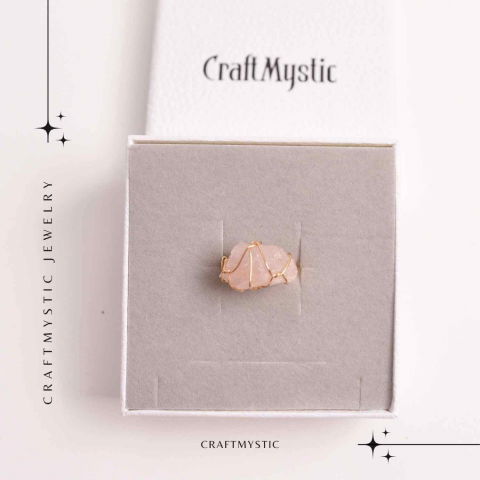 Inel Ajustabil Cuart Roz Brut forma neregulata- Vindecare Emotionala si Iubire [5]