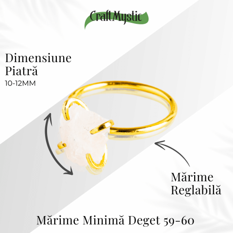 Inel Ajustabil Auriu cu Cuart Roz Brut pentru Echilibru Emotional [3]