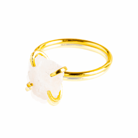 Pesti - Inel Ajustabil Auriu cu Cuart Roz Brut pentru Echilibru Emotional