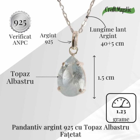 Claritate si Expresivitate – Colier Argint 925 cu Topaz Albastru fatetat Lacrima [4]