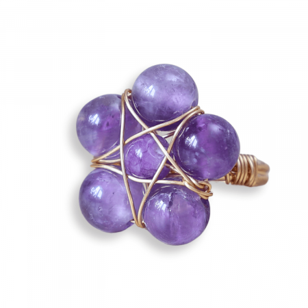 Pesti - Inel Auriu cu Design Floral din Ametist