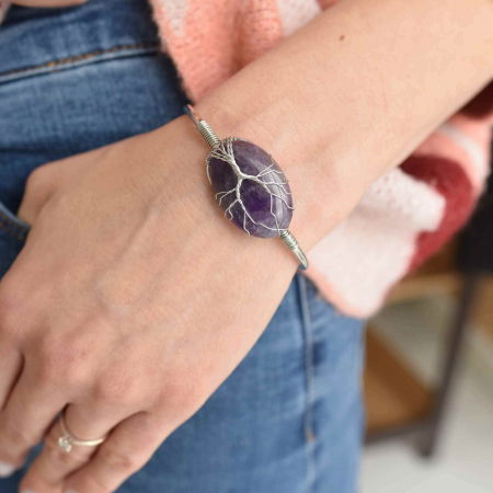  Bratara Argintie cu Pandantiv de Ametist - Eleganta si Echilibru Spiritual, Circumferinta 16 cm [4]