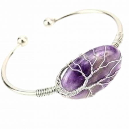 Pesti -  Bratara Argintie cu Pandantiv de Ametist - Eleganta si Echilibru Spiritual, Circumferinta 16 cm