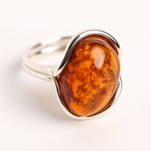 Prosperitate si Abundenta - Inel argint 925 ajustabil cu chihlimbar natural – Energie si Eleganta