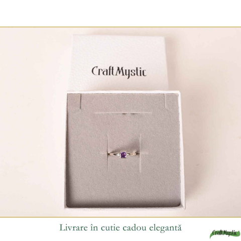 Inel Argint 925 cu Ametist Natural Patrat Fatetat – Claritate si Echilibru Interior [5]