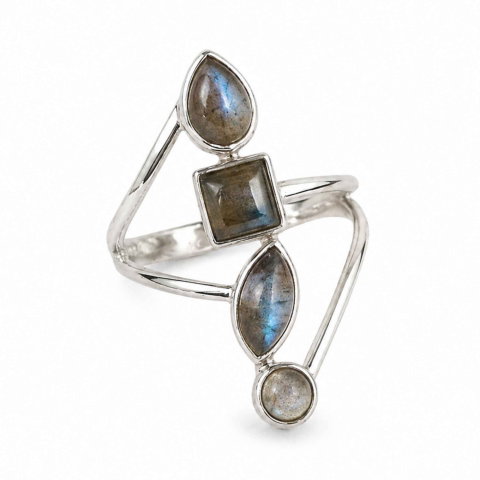 Tip Cristal - Inel argint 925 cu 4 pietre de Labradorit  – protectie si echilibru interior