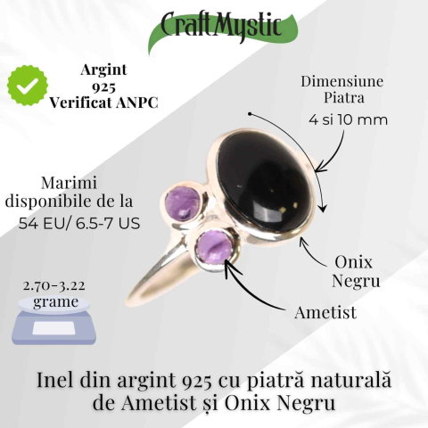 Inel argint 925 cu Onix Negru si Ametist – Protectie si Claritate Spirituala [4]