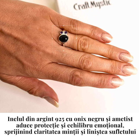 Inel argint 925 cu Onix Negru si Ametist – Protectie si Claritate Spirituala [1]
