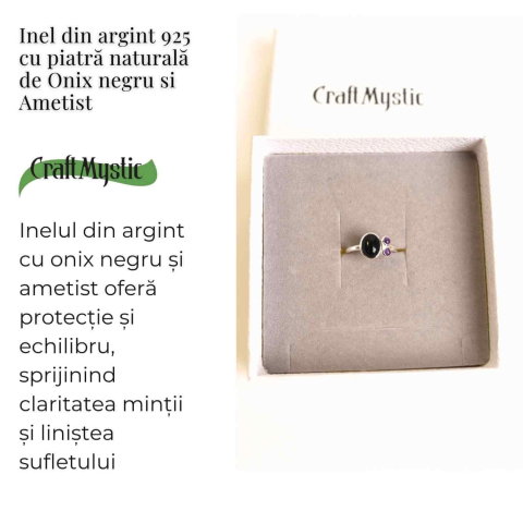 Inel argint 925 cu Onix Negru si Ametist – Protectie si Claritate Spirituala [2]