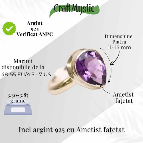 Inel Argint 925 cu Ametist Fatetat Lacrima – Protectie si Liniste Interioara [2]