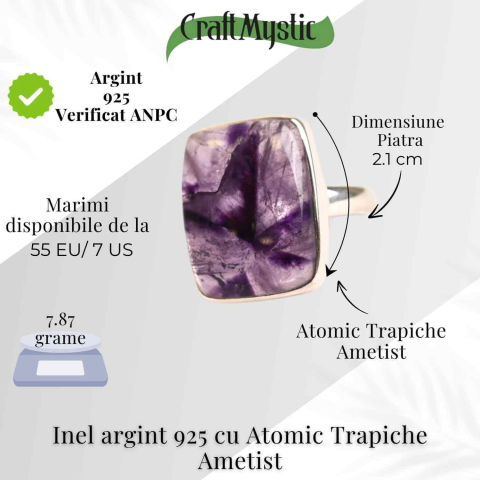 Inel argint 925 cu Atomic Trapiche Ametist dreptunghiular – Claritate si Protectie Spirituala [4]