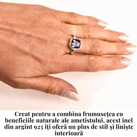 Inel Argint 925 cu Ametist Fatetat Patrat – Echilibru si Claritate Spirituala [1]