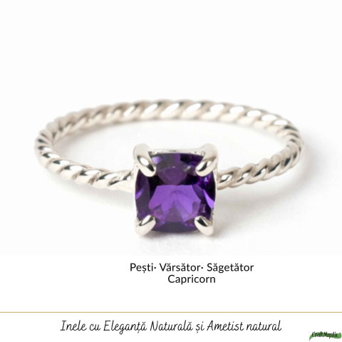 Inel Argint 925 Rasucit cu Ametist Natural Patrat Fatetat – Echilibru ai Claritate [4]