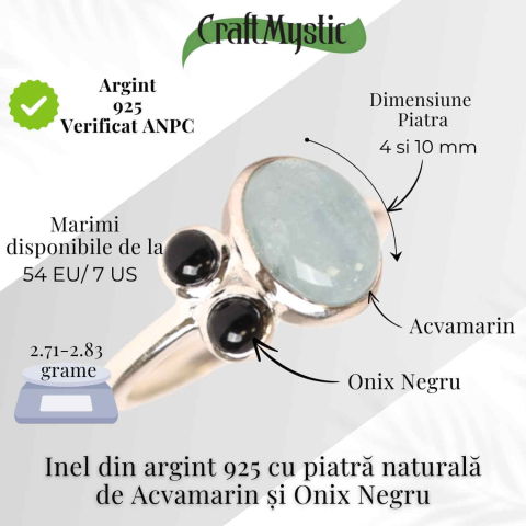 Inel argint 925 cu Acvamarin si Onix Negru – Claritate si Protectie [4]