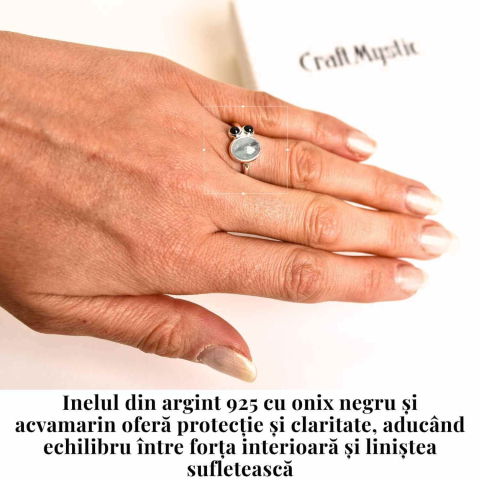 Inel argint 925 cu Acvamarin si Onix Negru – Claritate si Protectie [1]