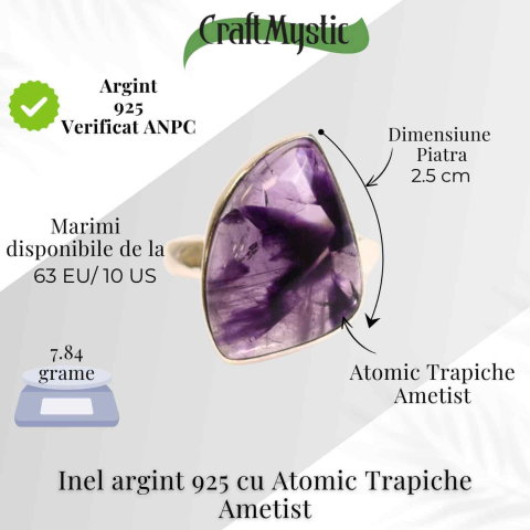 Inel argint 925 cu Atomic Trapiche Ametist triunghiular – Protectie si Claritate [4]