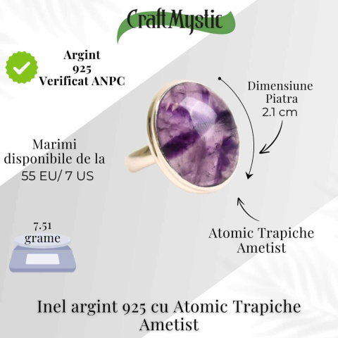 Inel argint 925 cu Atomic Trapiche Ametist oval – Claritate si Echilibru Interior [4]