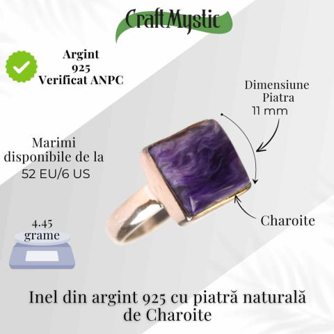 Inel argint 925 cu Charoite patrat – Transformare interioara si claritate spirituala [4]