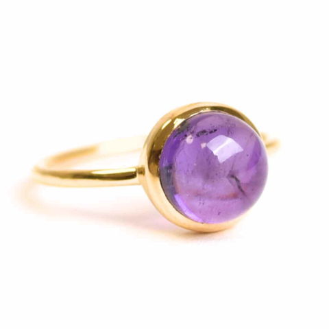 Cristale pe beneficii - Inel Argint 925 placat cu aur 18K cu Ametist Rotund – Armonie si Claritate Spirituala