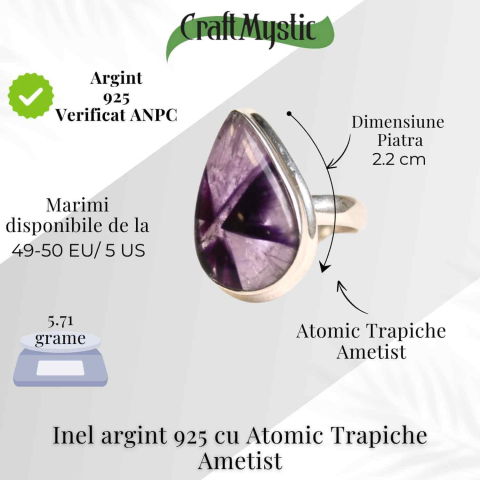 Inel argint 925 cu Atomic Trapiche Ametist lacrima – Claritate si Transformare [4]