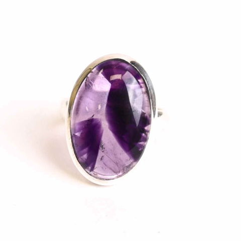 Cristale pe beneficii - Inel argint 925 cu Atomic Trapiche Ametist oval – Claritate și Echilibru Interior
