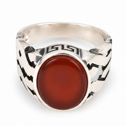 Cristale pentru zodii - Inel Barbatesc Argint 925 cu Carneol Oval – Energie si Incredere Masculina