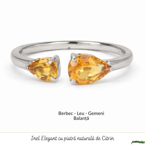 Inel argint 925 cu Citrin dublu lacrima – prosperitate si energie pozitiva [4]