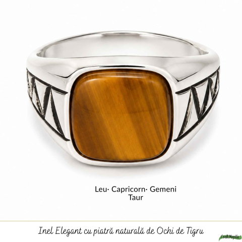 Inel Barbatesc Argint 925 cu Ochi de Tigru Patrat – Curaj si Protectie [4]