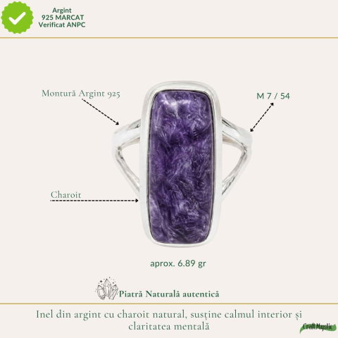 Inel Argint 925 cu Charoit Dreptunghi – Claritate Spirituala si Echilibru Interior [3]