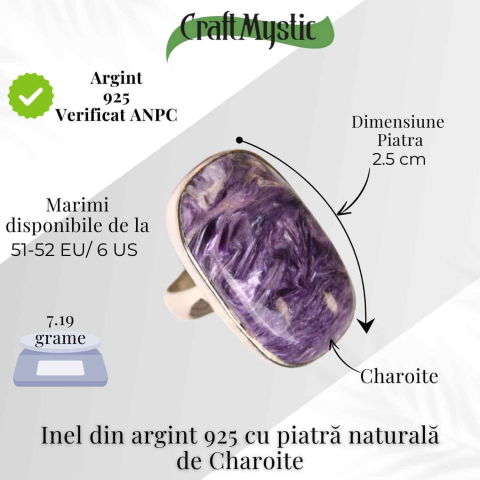 Inel argint 925 cu piatra naturala Charoite dreptunghiular [4]