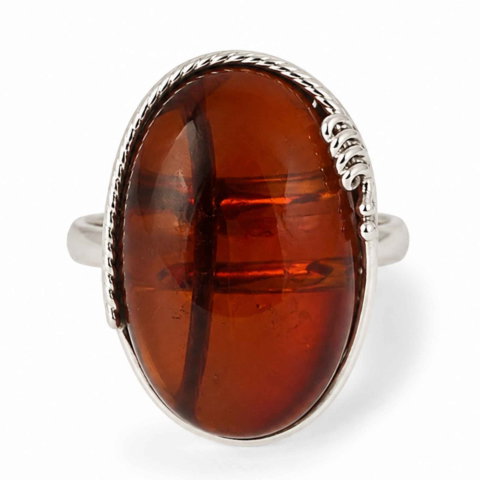 Gemeni - Inel Argint 925 cu Chihlimbar Cherry Oval – Eleganta Calda si Feminitate
