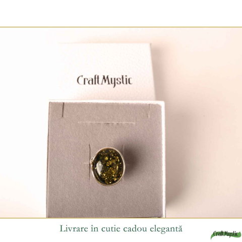Inel Argint 925 cu Chihlimbar Verde Oval – Eleganta Naturala si Energie Feminina [5]