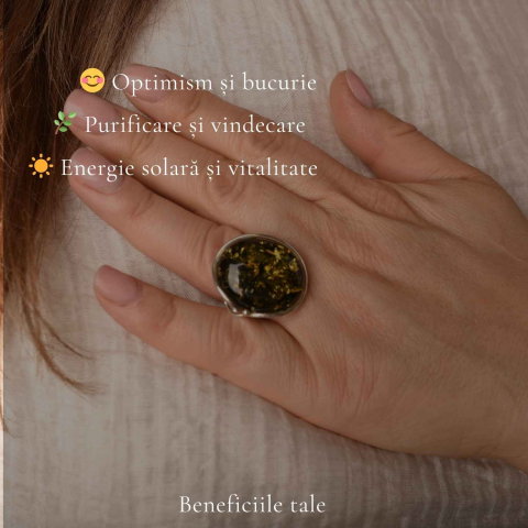 Inel Argint 925 cu Chihlimbar Verde Oval – Eleganta Naturala si Energie Feminina [2]