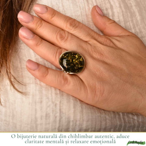 Inel Argint 925 cu Chihlimbar Verde Oval – Eleganta Naturala si Energie Feminina [1]