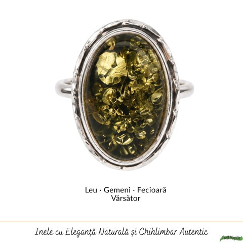 Inel Argint 925 cu Chihlimbar Verde Oval – Energie Naturala si Eleganta Statement [4]