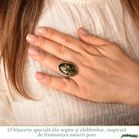 Inel Argint 925 cu Chihlimbar Verde Oval – Energie Naturala si Eleganta Statement [1]