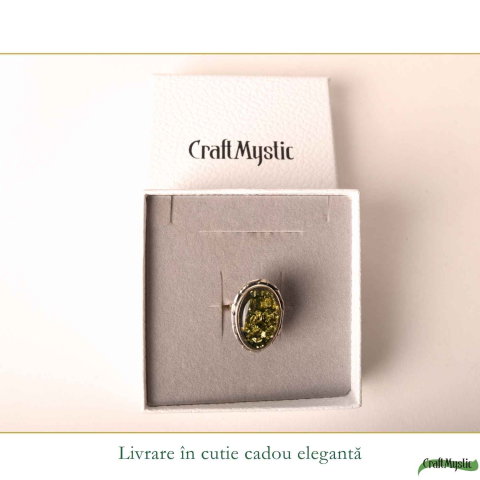 Inel Argint 925 cu Chihlimbar Verde Oval – Energie Naturala si Eleganta Statement [5]