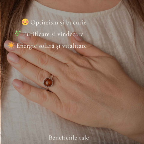 Inel Argint 925 cu Chihlimbar Coniac Rotund – Energie Calda si Eleganta Naturala [2]