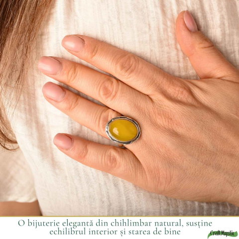 Inel Argint 925 cu Chihlimbar Galben Oval – Caldura si Eleganta Naturala [1]