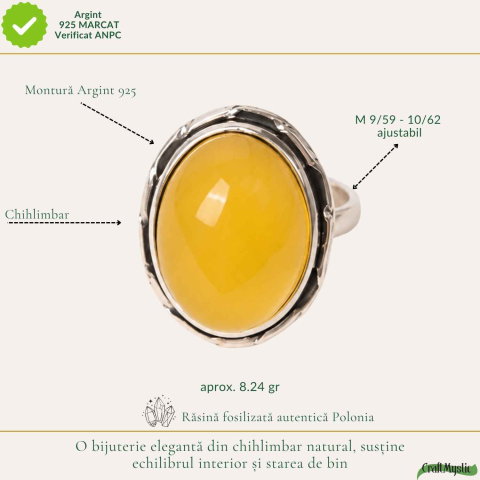 Inel Argint 925 cu Chihlimbar Galben Oval – Caldura si Eleganta Naturala [3]